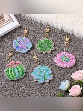 Double-Sided Beaded Floral Keychains Sets of 5